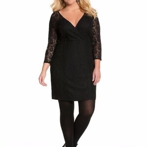Lane Bryant 3/4 Sleeve‎ Black Lace Wrap Top Fitted Formal Cocktail Dress Size 26